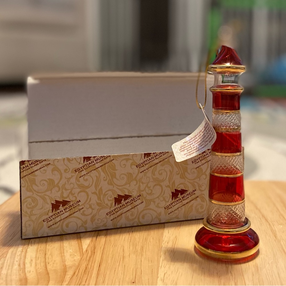 Red and Gold Lighthouse Egyptian Glass Christmas Tree